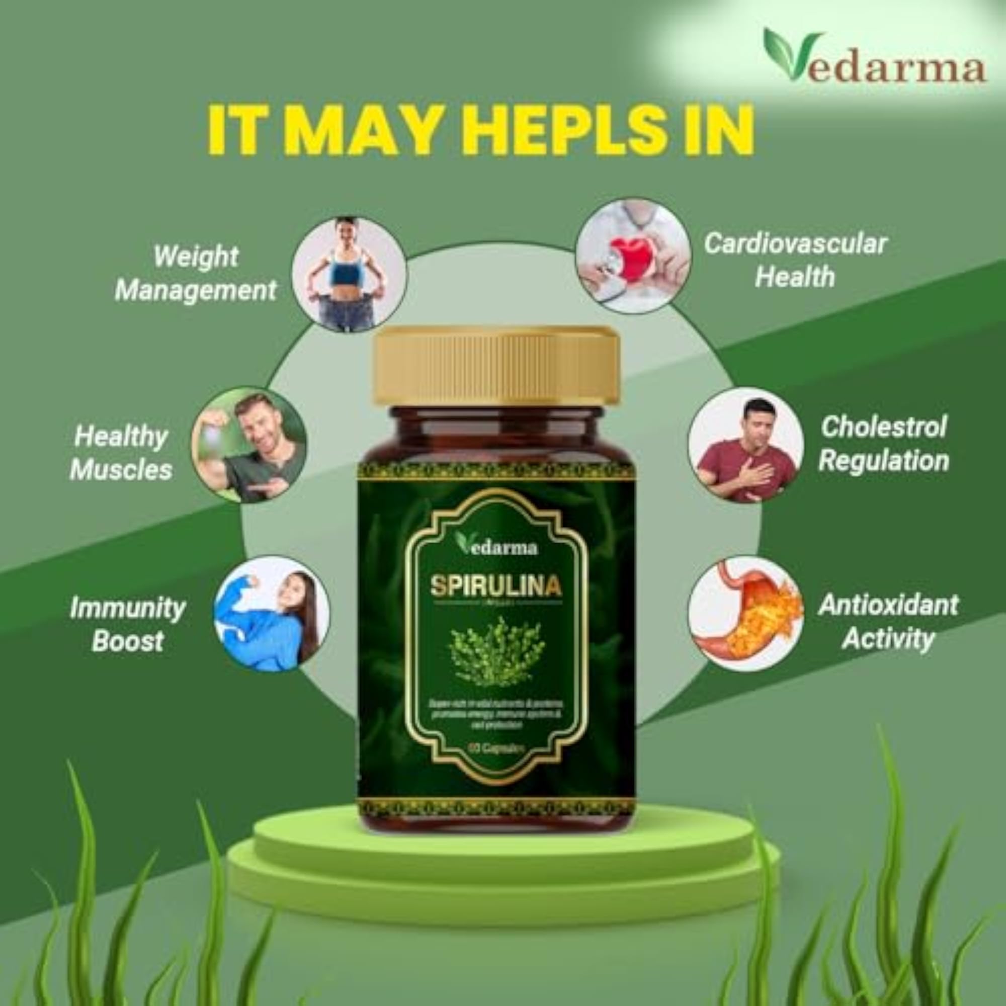 Spirulina Capsules Nutrient-Rich, 60 Count