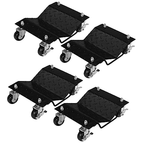 TUFFIOM Car Dolly Set of 4, 6000LBS Capacity Wheel Dolly, Heavy Duty Vehicle Dolly Upgraded, Steel Tire Skates with Brakes, Black Cover
