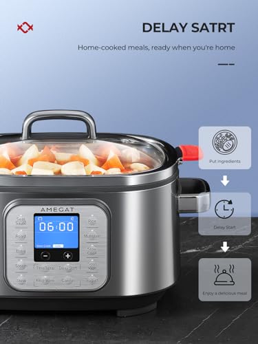 10-in-1-Programmable-Slow-Cooker-6-Quart-with-Stainless-Steel-Pot-Glass-Lid-Steaming-Rack-and-LED-Display