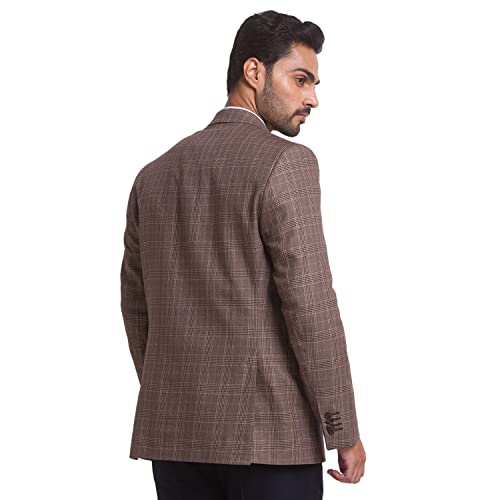 Image of Colorplus Men's Contemporary Fit Terry Rayon Blend Notch Collar Herringbone Pattern Full Sleeve Navy Casual Blazer
