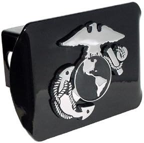 MVP Accessories US Marine Corps Insignia Black Metal Trailer Hitch Cover with Metal Logo