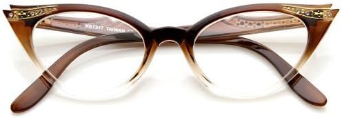 zeroUVWomen's Retro Rhinestone Embellished Clear Lens Cat Eye Glasses 51mm