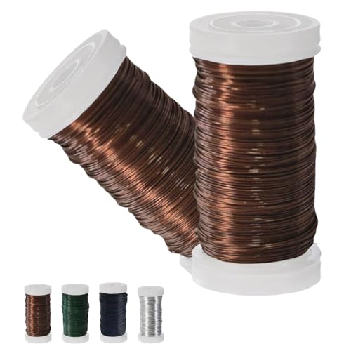 Brown Floral Wire for Christmas Wreath, 0.35mm×55m Florist Reel, Jewellery and Garden Paddle Wire, Flexible Roll for Flower Wreath Binding and DIY Crafting (2 Rolls)