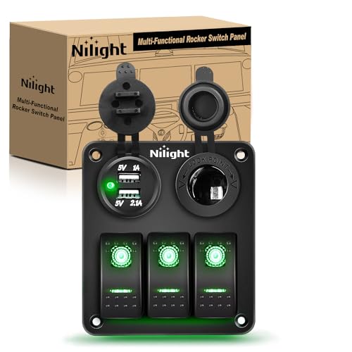 Nilight 3 Gang Rocker Switch Panel SPST On Off 12 Volt Toggle Green