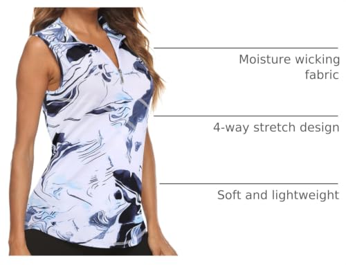 Image of Koscacy Women's Sleeveless Golf Tennis Polo Shirts Zip Up Dry Fit Workout Tank Tops Athletic Shirt