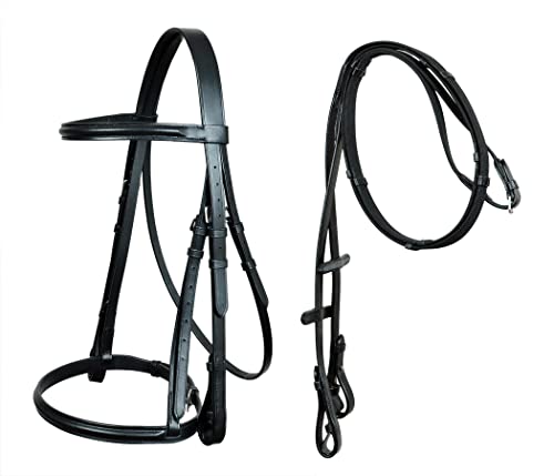 CHALLENGER Cob English All-Purpose Pleasure Black Padded Leather Bridle Reins 803HI08BK-C
