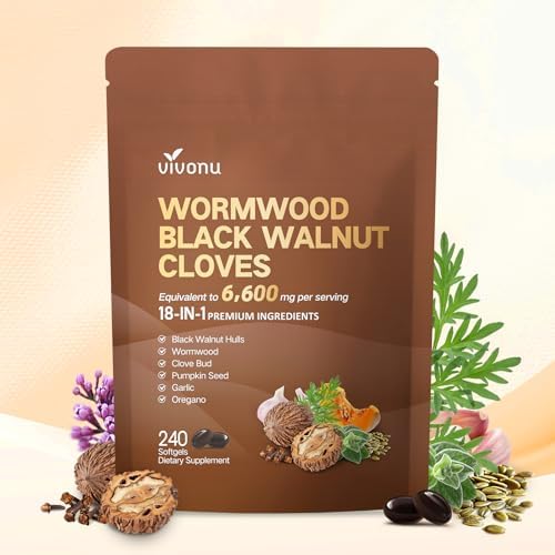 VivoNu 18-in-1 Black Walnut Wormwood Capsules, 80 Day Supply, 6600mg Serving, Rapid Gut Cleanse & Digestive Health with Clove, Garlic, Turmeric, Pumpkin Seed, Oregano, Berberine & More, 240 Softgels