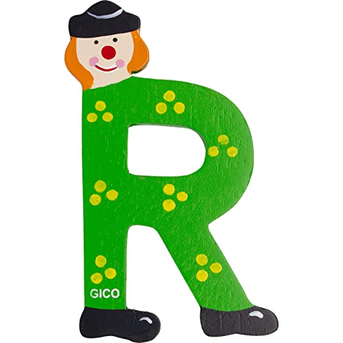 Lettres en bois pour chambre d'enfant - Grande décoration pour la porte - Motif clowns amusants de A à Z - Hauteur : environ 9 cm - Lettre en bois 7361 (R)