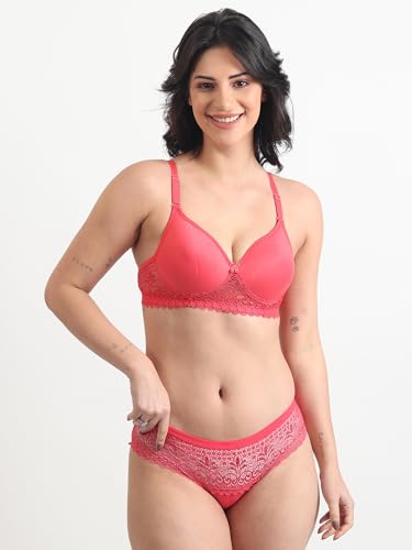 Image of SGC SWEDEN Women's Lingerie Set | Lace Fabric Lightly Padded Non Wire Push-Up Bridal Bra Panty Lingerie Set
