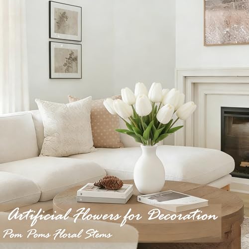 Ytzord 15 Pcs Artificial Tulips Flowers Realistic Silk Faux Tulips Bouquet for Wedding Centerpieces Home Decor – Soft Touch, Bendable Stems, UV Resistant (White) — view 5