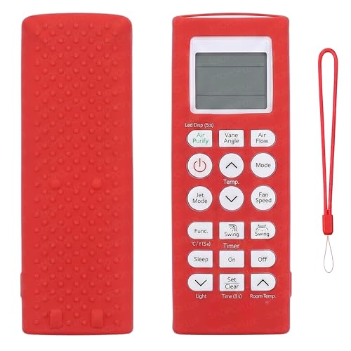 Image of SHOPOFLUX Silicone AC Remote Cover Compatible with LG AC Remote Full Wrap Protective Case with Lanyard [Remote NOT Included] (Red)
