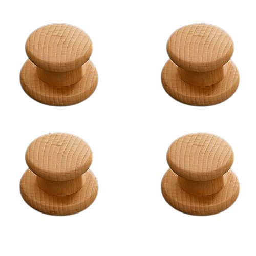 Image of 4 Piece Steam Beech Wood Drawer Knob 2 Inch| Premium Wooden Cabinet Door Handle | Round Furniture Knobs for Drawers, Wardrobes & Cupboards | Natural Finish Pull Handle for Home & Kitchen