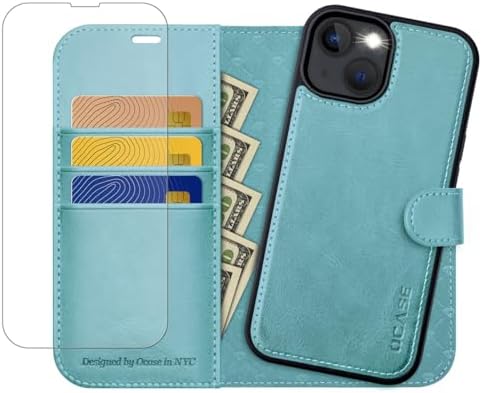 OCASE for iPhone 14 Case, Premium PU Leather iPhone 14 5G Wallet Case Flip Phone Cover with[RFID Blocking][Card Holder][TPU Inner Shell] for the 6.1 Inch 2022 5G,Red