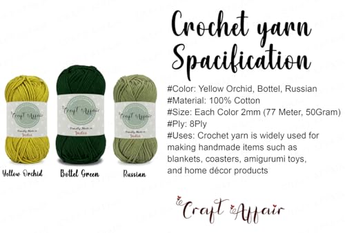 Image of Craft Affair | Crochet Bloom Cotton Yarn 8ply (Each Color 2mm, 77Meter, 50Gram) 100% Pure Cotton | for Knitting Yarn | Craft & DIY Project: Yellow Orchid, Bottel, Russian