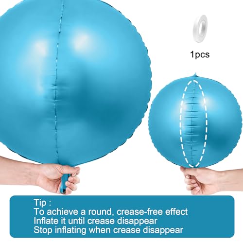 Image of 12PCS Light Blue Round Foil Balloons 22 inch 15 inch 10 inch Large Mylar Balloons | Shiny Blue 4D Ball Balloons for Birthday Party, Graduation, Wedding, Christmas, New Year, Disco Prom Party Decorations