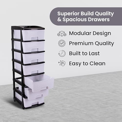 Image of Plastic Modular Drawer Storage Chest Of Drawers Organizer Storage Box, Large Stomo Racks For Multipurpose Anti-slip Shoes Organizers (White & Black, 7 Layer)