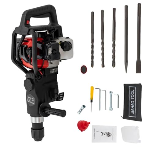 BJTDLLX Jack Hammer Concrete Breaker with 3 Drill, 32.7CC 1200w Gasoline Hammer Drilling Machine, 2-Stroke Single Cylinder Air Cooling Engine, 3 in 1 Multifunction Gasoline Demolition Hammer