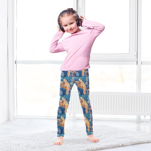 Underwater Sea Turtle Watercolor Girls Leggings Kids Yoga Pants Dance Active Tights 4T4