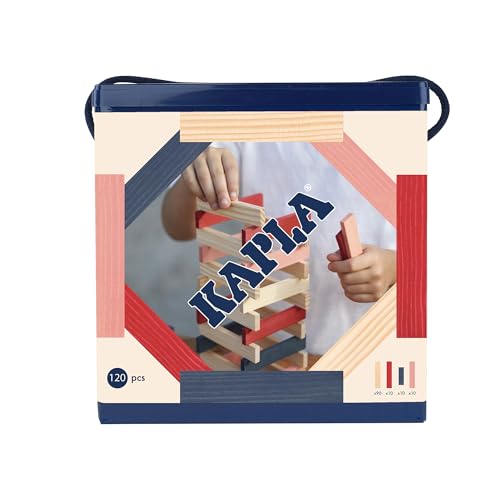 KAPLA - Construction Game with 120 coloured wooden planks (Natural, Red, Pink, Dark Blue), Wooden Toy, from 2 Years Old - Image 4