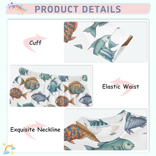 Pajama Sets Long Sleeve Sea Colorful Fish Pattern Soft Comfy Sleepwear 2 Piece PJS 3-8T4
