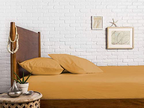 Image of Sweet Dream's 750 Collection Egyptian Cotton Fitted Bedsheet 4 to 12 Inch Matress 15 inch Drop King Size Bed (72x72) Inches (6 by 6) Feet + 2 Pillow Covers (18x28), Gold Yellow