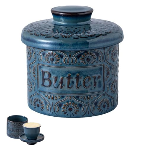 Mantequillera de cerámica, para mantequilla francesa de 250 g, campana de cerámica con tapa, campana de mantequilla, de cerámica, refrigerada por agua para frescura y mantequilla untable
