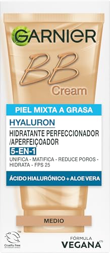 Garnier Bb Cream Matificante Para Pieles Mixtas A Grasas, Con Spf 25, Ácido Hialuróico, Extracto De Aloe Vera Y Pigmentos Minerales, Hidrata, Unifica, Corrige E Ilumina Piel 50 Ml- Tono Medio