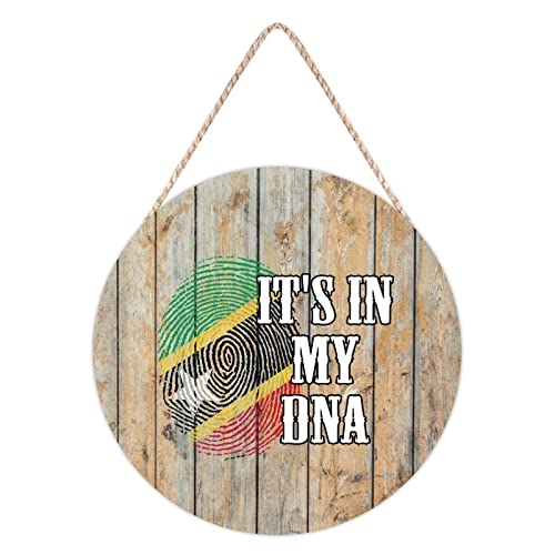 It's in My DNA Saint Kitts And Nevis Flagge Fingerabdruck Holz Türschild Saint Kitts And Nevis Wood Hanger Plaques, Patriotische Landflagge Holzschild für Veranda, Einweihungsgeschenke, 20 x 20 cm