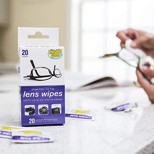 Image of Invisible Glass 90102 Lens Cleaning Wipes - Streak-Free, Lint-Free Wipes for Glasses, Camera Lenses, Binoculars & Smartphone Cameras, Safe on Reflective Coatings - 20 Count