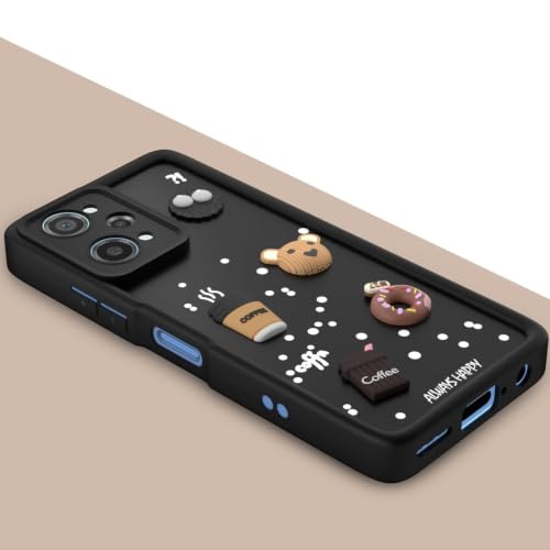 Image of Bintage Back Cover Compatible for Realme GT Neo 3T | Cute 3D Taddy Ball Bear Milk Cake Coffee Silicon Case Full Body & Camera Protection - Black
