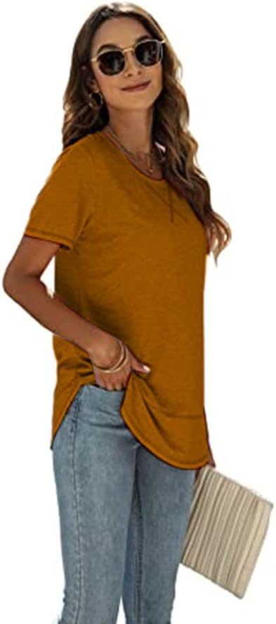 Beimuc Summer Tops for Women Short Sleeve Crewneck Tshirts Side Split Loose Fit Tunic Shirts - Image 3