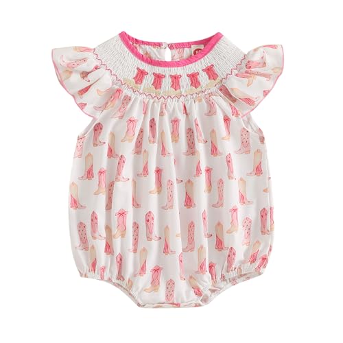 Western Baby Girl Clothes Infant Cowgirl Smocked Bubble Romper Newborn Boots Bow T Shirt Top Toddler Summer Outfit