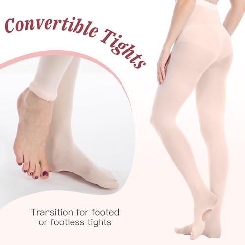 MANZI 3 Pairs Women's Girls' Basic Convertible Transition Ballet Dance Tights 40-Denier3