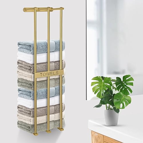 Towel Rack Wall Mounted, LAFEALO Gold Towel Rack for Bathroom, Bath Towel Holder,Bathroom Organizer, Bathroom Towel Storage, Washcloths in Small Bathroom/RV/Camper