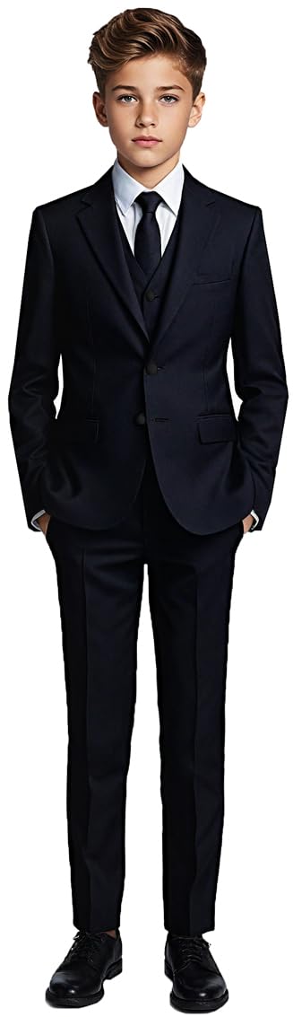 Black n Bianco Boys' Formal Black Suit with Shirt and Vest