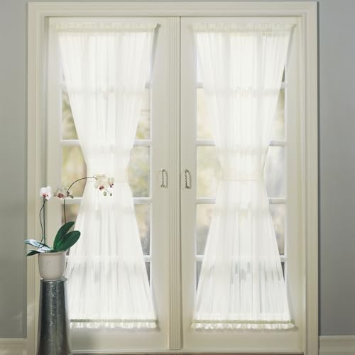 Image of No. 918 Emily Sheer Voile Rod Pocket Door Curtain Panel, 59 inch x 72 inch, Eggshell Off-White