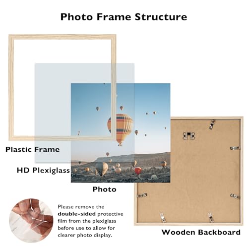 Image of JCJMY 12x12 inch Picture Frame, Horizontal and Vertical Formats for Wall Hanging, 12 x 12 Square Wall Gallery Poster Photo Frame with Shatter Resistant Plexiglass, Natural
