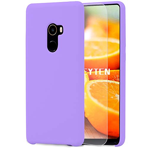 Feyten Funda para Xiaomi Mi Mix 2 [Cristal Vidrio Templado],Slim Líquido de Silicona Gel Carcasa Anti-Rasguño Protectora Caso (Violeta Claro)