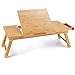 Price comparison product image Large Bed Tray NNEWVANTE Adjustable Lap Desk Tilting Top Foldable Table Multi-tasking Stand Breakfast Serving Bamboo Supports up to 17in Computer/Tablet(Smooth Flat)