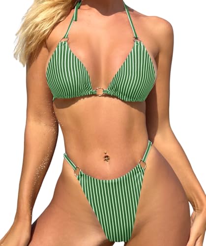 Image of MIKETAI Sexy Bikinis for Women 2 Piece Bikini Spaghetti Strap Swimsuits Solid Color Bathing Swimwear Triangle Bathing Suit