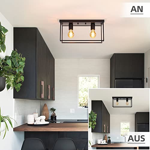 Homefire E27 Retro Industrial Black Corridor Lamp for Bedroom Living Room Vintage Metal Lamp with 2 Flames Ceiling Light for Kitchen Max. 25 W - Image 4
