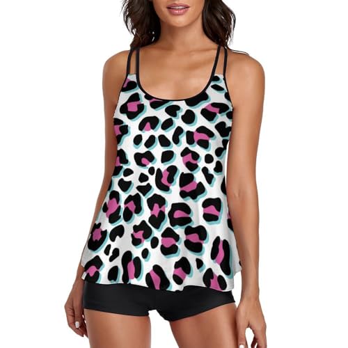 Maillot de bain tankini femme violet léopard ensemble bikini shorty robe de plage chic