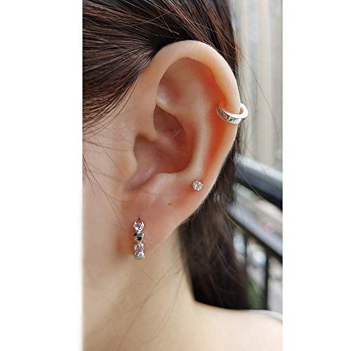 Double Love Heart Cubic Zirconia Small Hoop Earrings for Women Girls 925 Sterling Silver Hypoallergenic Pink CZ Huggie Hoops Cartilage Dainty Jewelry Gifts3