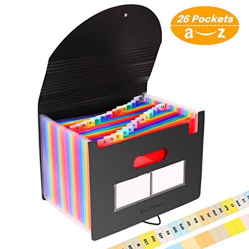 26 bolsillos Carpeta Clasificadora Documentos A4 Extensible Archivador Acordeon Organizador Papeles Separadores Archivadores,Plastico Carpetas Clasificadoras Organizadora con 3 A-Z Alfabeto Pestañas