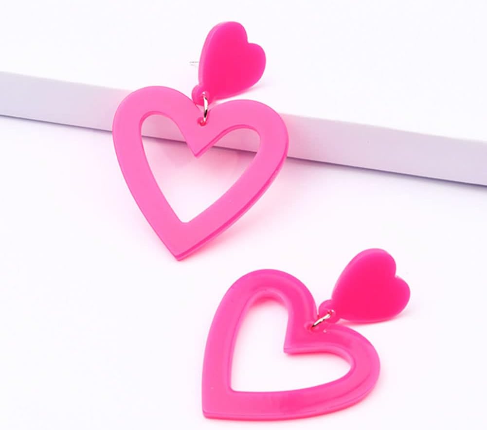 Pink Heart Hoop Earrings Double Heart Dangle Earrings for Women Hollow Red Heart Statement Earrings Studs Valentine'S Day Gift - Image 5