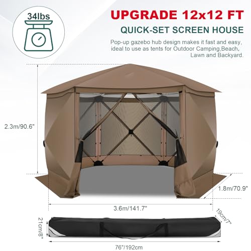 Image of COBIZI 12x12 FT Pop Up Canopy Stargazing Tent, Gazebos On Clearance with Removable Roof, Screened in Gazebo, Screen Tents Portable carpas para Patio for Outdoor Camping,Backyard,Garden,Brown(Pro)