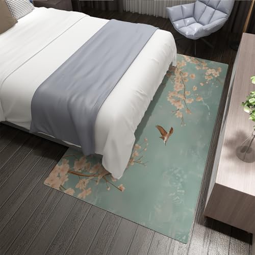 Tapis ultra doux léger en microfibre à motif oiseaux et fleurs
