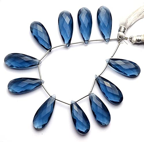 Quartz hydro bleu de Londres en perles briolettes poires pour création bijoux