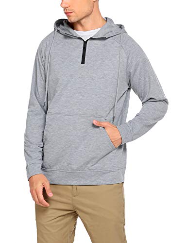COOFANDY Mens Pullover Hoodie Tops Long Sleeve Sweatshirt Hooded with Pocket 1/4 Zip Activewear Sweater Shirts,XL Grey