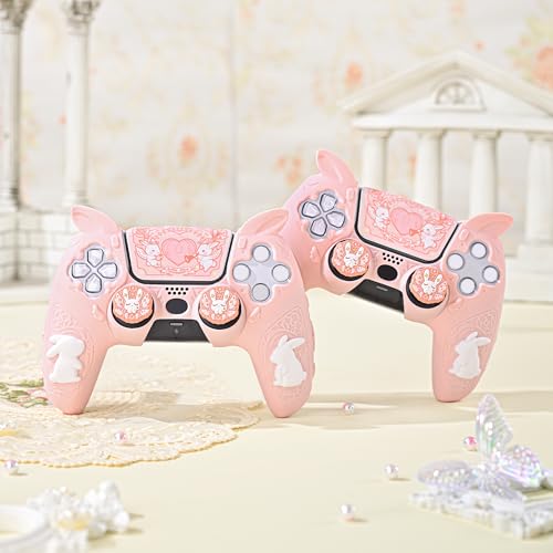 Image of GeekShare PS5 Controller Skin Set,Soft Silicone Protective Cover Case for PS5 Wireless Controller with 2 Thumb Grip Caps and 1 Sticker - Gothic Bunny
